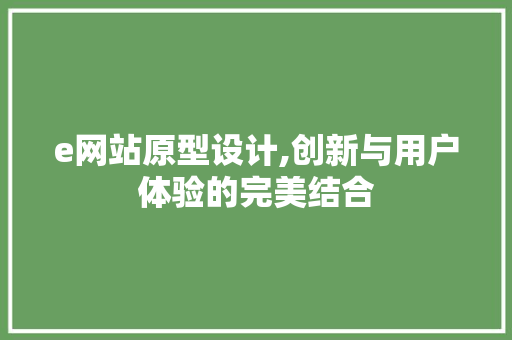 e网站原型设计,创新与用户体验的完美结合 e网站原型设计,创新与用户体验的完美结合 操作系统