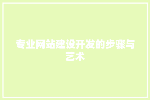 专业网站建设开发的步骤与艺术 专业网站建设开发的步骤与艺术 电脑配置