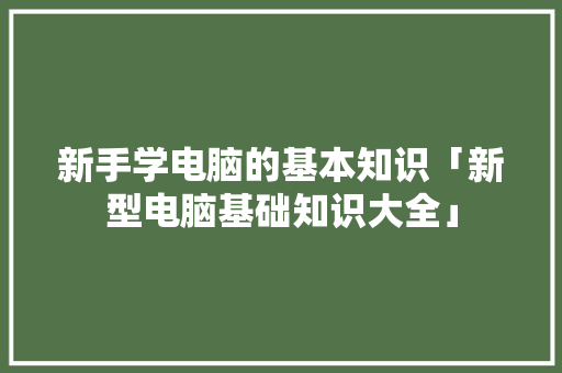 新手学电脑的基本知识「新型电脑基础知识大全」
