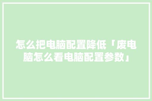 怎么把电脑配置降低「废电脑怎么看电脑配置参数」 怎么把电脑配置降低「废电脑怎么看电脑配置参数」 编程语言