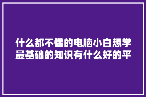 什么都不懂的电脑小白想学最基础的知识有什么好的平台或者网站推荐（最好是有视频教学）「电脑小白基础知识视频怎么下载」 什么都不懂的电脑小白想学最基础的知识有什么好的平台或者网站推荐（最好是有视频教学）「电脑小白基础知识视频怎么下载」 编程语言