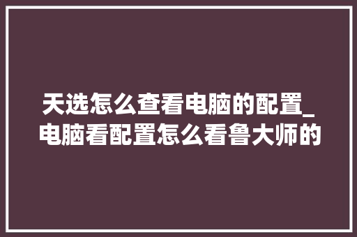 天选怎么查看电脑的配置_电脑看配置怎么看鲁大师的