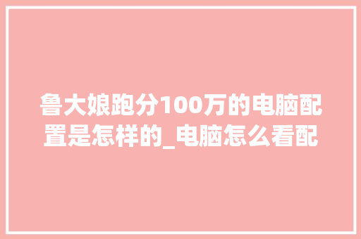 鲁大娘跑分100万的电脑配置是怎样的_电脑怎么看配置天梯图啊