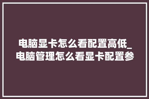 电脑显卡怎么看配置高低_电脑管理怎么看显卡配置参数 网络技术 电脑显卡怎么看配置高低_电脑管理怎么看显卡配置参数 网络技术
