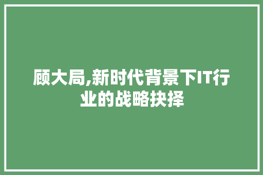 顾大局,新时代背景下IT行业的战略抉择 电脑基础 顾大局,新时代背景下IT行业的战略抉择 电脑基础