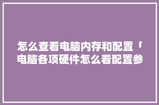 怎么查看电脑内存和配置「电脑各项硬件怎么看配置参数」 怎么查看电脑内存和配置「电脑各项硬件怎么看配置参数」 操作系统