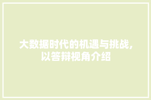 大数据时代的机遇与挑战,以答辩视角介绍 操作系统