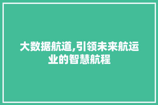 大数据航道,引领未来航运业的智慧航程 网络技术