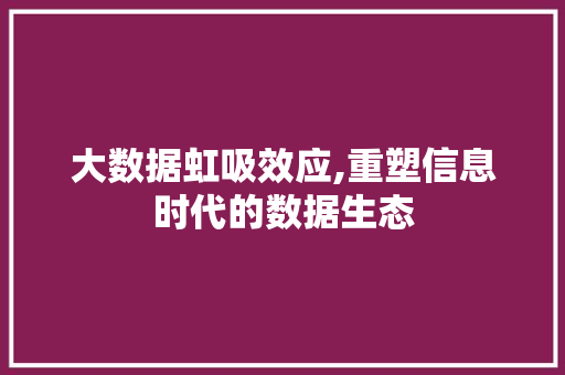 大数据虹吸效应,重塑信息时代的数据生态 网络技术