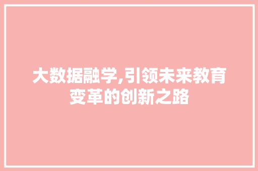 大数据融学,引领未来教育变革的创新之路 编程语言