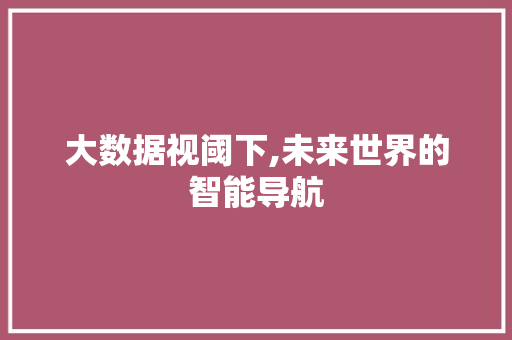 大数据视阈下,未来世界的智能导航 电脑故障维修 大数据视阈下,未来世界的智能导航 电脑故障维修