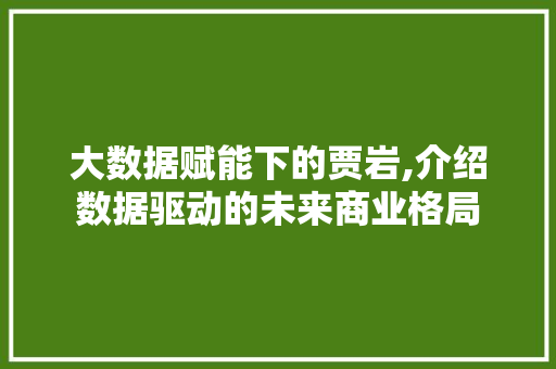 大数据赋能下的贾岩,介绍数据驱动的未来商业格局 电脑故障维修