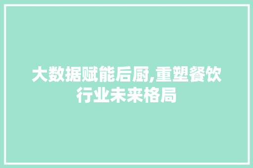 大数据赋能后厨,重塑餐饮行业未来格局 编程语言