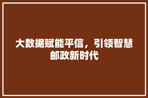 大数据赋能平信，引领智慧邮政新时代 网络技术