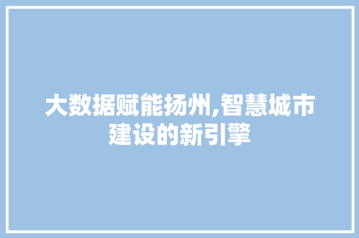 大数据赋能扬州,智慧城市建设的新引擎 电脑基础