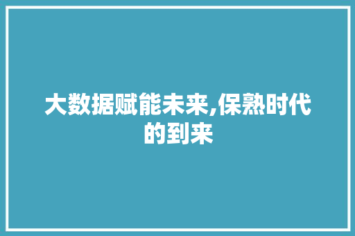 大数据赋能未来,保熟时代的到来