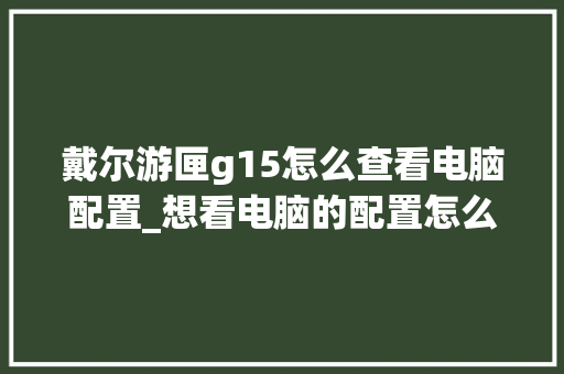 戴尔游匣g15怎么查看电脑配置_想看电脑的配置怎么看型号 网络技术