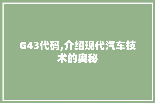 G43代码,介绍现代汽车技术的奥秘 网络技术