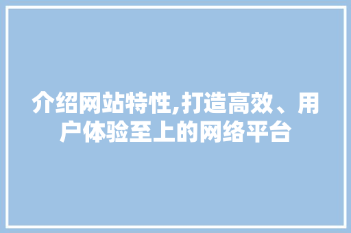 介绍网站特性,打造高效、用户体验至上的网络平台