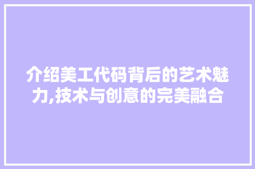 介绍美工代码背后的艺术魅力,技术与创意的完美融合 电脑配置