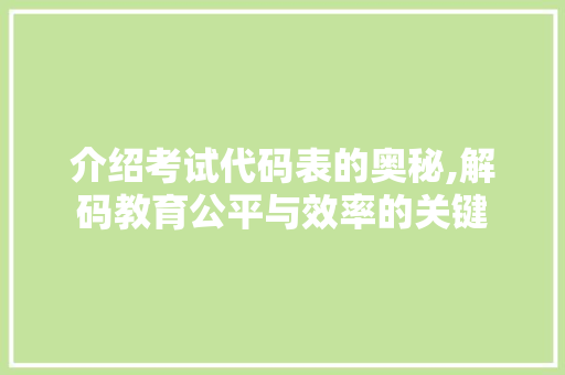 介绍考试代码表的奥秘,解码教育公平与效率的关键 电脑配置