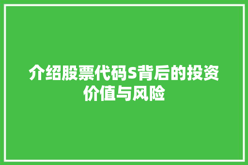 介绍股票代码S背后的投资价值与风险 编程语言