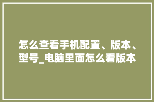 怎么查看手机配置、版本、型号_电脑里面怎么看版本配置参数 网络技术