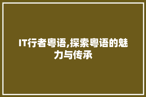 IT行者粤语,探索粤语的魅力与传承 网络技术