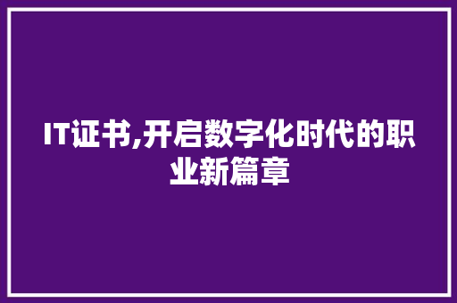 IT证书,开启数字化时代的职业新篇章 电脑基础