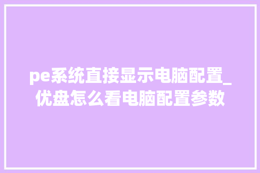 pe系统直接显示电脑配置_优盘怎么看电脑配置参数 电脑配置
