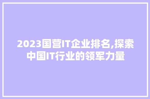 2023国营IT企业排名,探索中国IT行业的领军力量 电脑故障维修