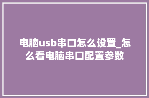 电脑usb串口怎么设置_怎么看电脑串口配置参数 电脑配置