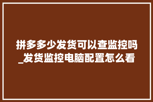 拼多多少发货可以查监控吗_发货监控电脑配置怎么看的