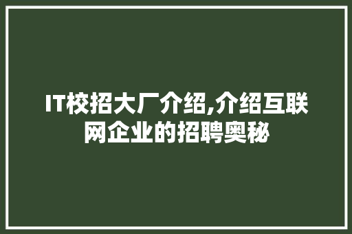 IT校招大厂介绍,介绍互联网企业的招聘奥秘