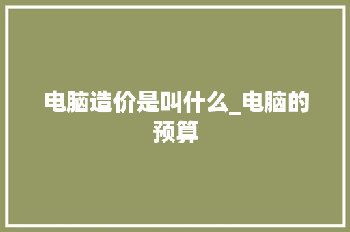 电脑造价是叫什么_电脑的预算
