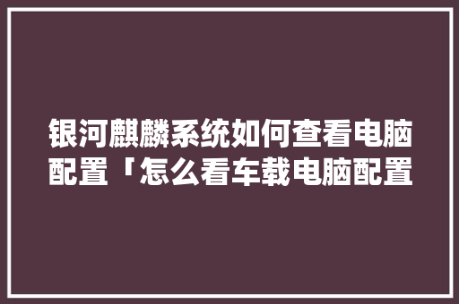 银河麒麟系统如何查看电脑配置「怎么看车载电脑配置参数」 操作系统 银河麒麟系统如何查看电脑配置「怎么看车载电脑配置参数」 银河麒麟系统如何查看电脑配置「怎么看车载电脑配置参数」 操作系统