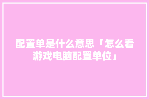 配置单是什么意思「怎么看游戏电脑配置单位」
