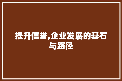 提升信誉,企业发展的基石与路径 提升信誉,企业发展的基石与路径