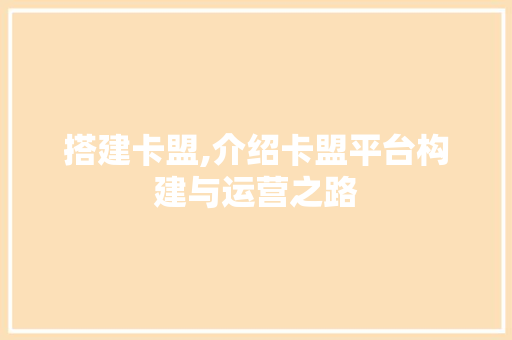 搭建卡盟,介绍卡盟平台构建与运营之路
