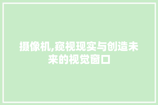 摄像机,窥视现实与创造未来的视觉窗口