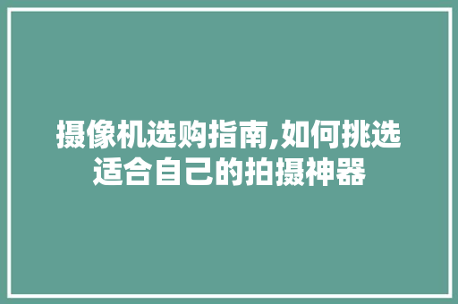 摄像机选购指南,如何挑选适合自己的拍摄神器