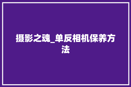摄影之魂_单反相机保养方法