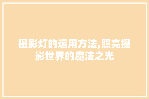 摄影灯的运用方法,照亮摄影世界的魔法之光