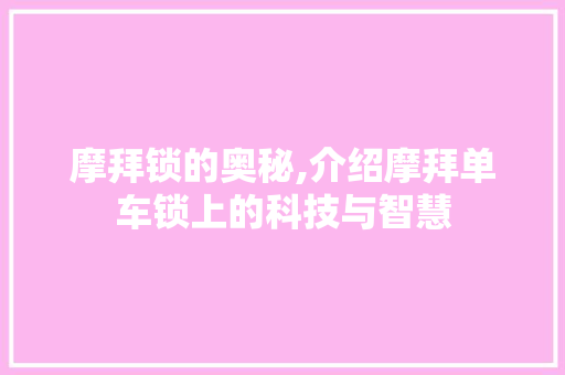 摩拜锁的奥秘,介绍摩拜单车锁上的科技与智慧