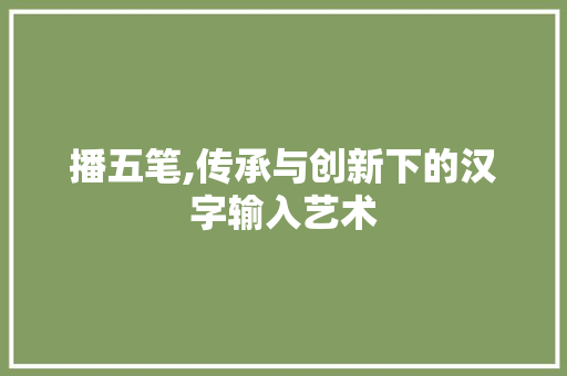 播五笔,传承与创新下的汉字输入艺术