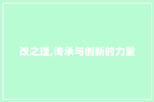 改之理,传承与创新的力量