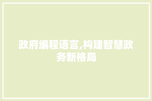 政府编程语言,构建智慧政务新格局 政府编程语言,构建智慧政务新格局