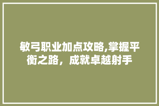 敏弓职业加点攻略,掌握平衡之路，成就卓越射手