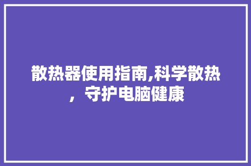 散热器使用指南,科学散热，守护电脑健康