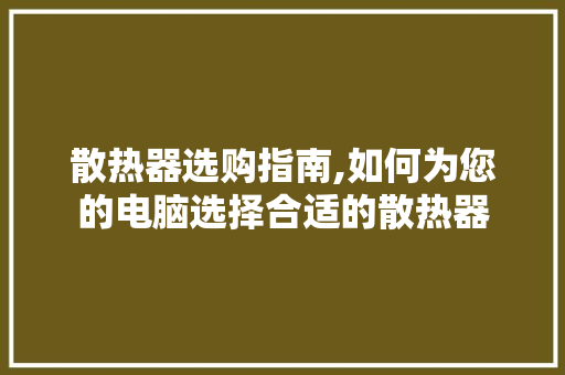 散热器选购指南,如何为您的电脑选择合适的散热器